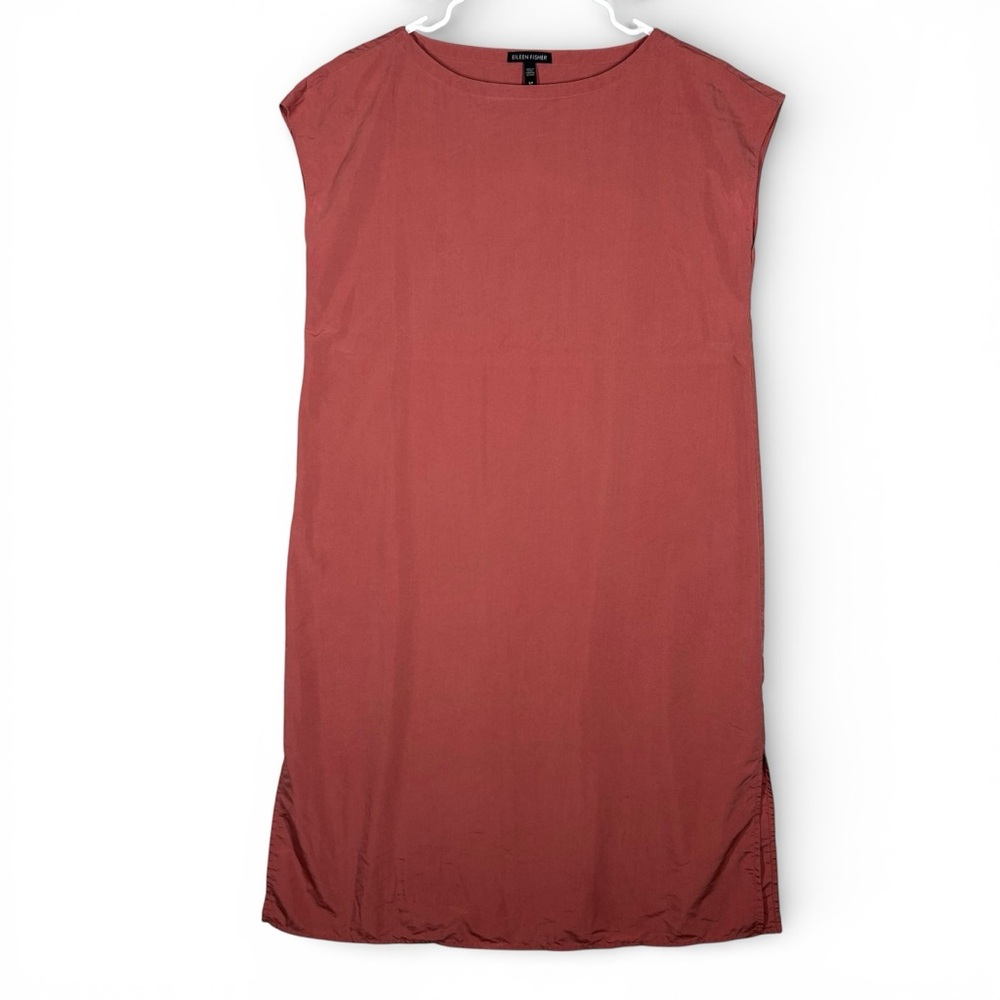 *FLAW* EILEEN FISHER Dress S Tencil Jersey Shift Tank Scoop Neck Sleeveless Red